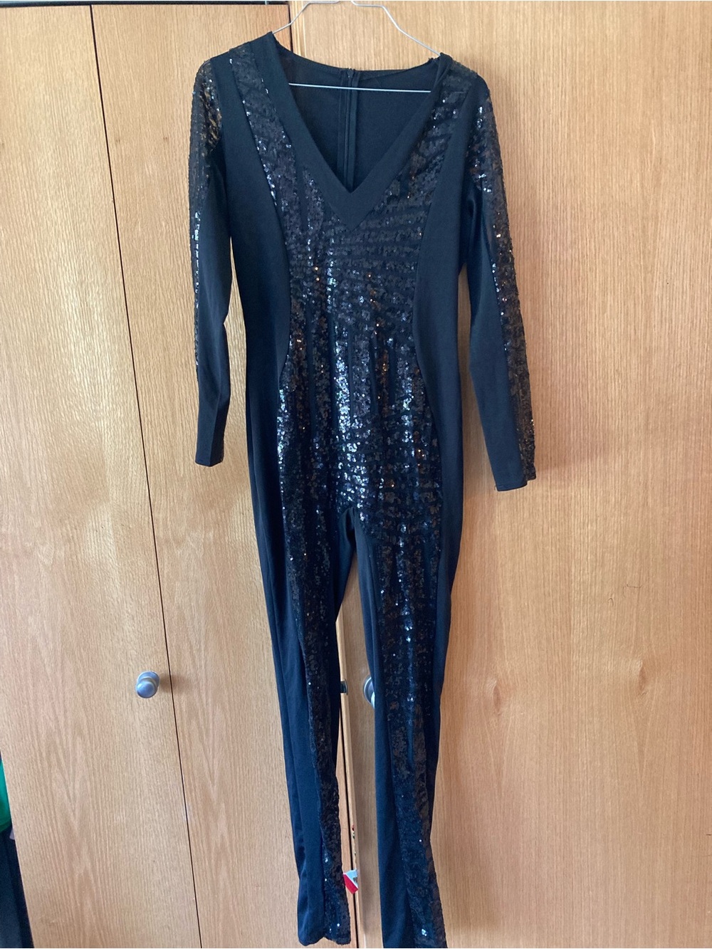Black Sequin V-Neck Jumpsuit